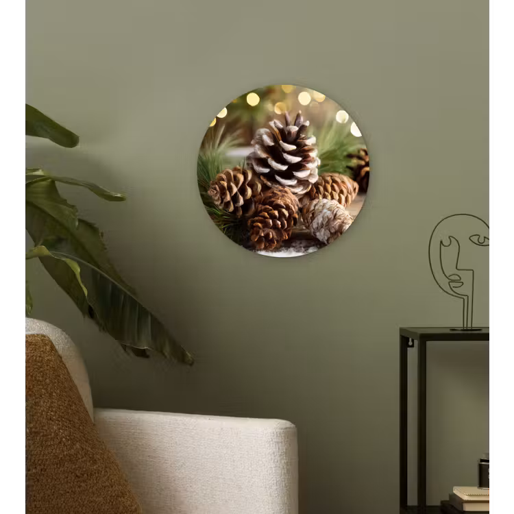 Dennenappels - Kerstsfeer - Bruin - Groen Wandcirkel kunststof plaat 5mm dik klein -sfeer3