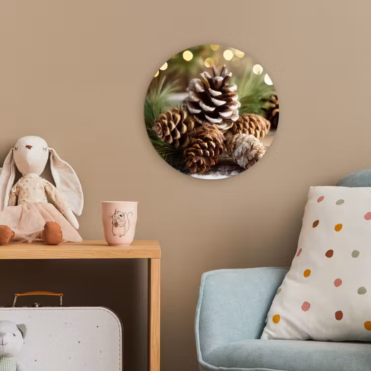 Dennenappels - Kerstsfeer - Bruin - Groen Wandcirkel kunststof plaat 5mm dik klein -tsfeer1_kind