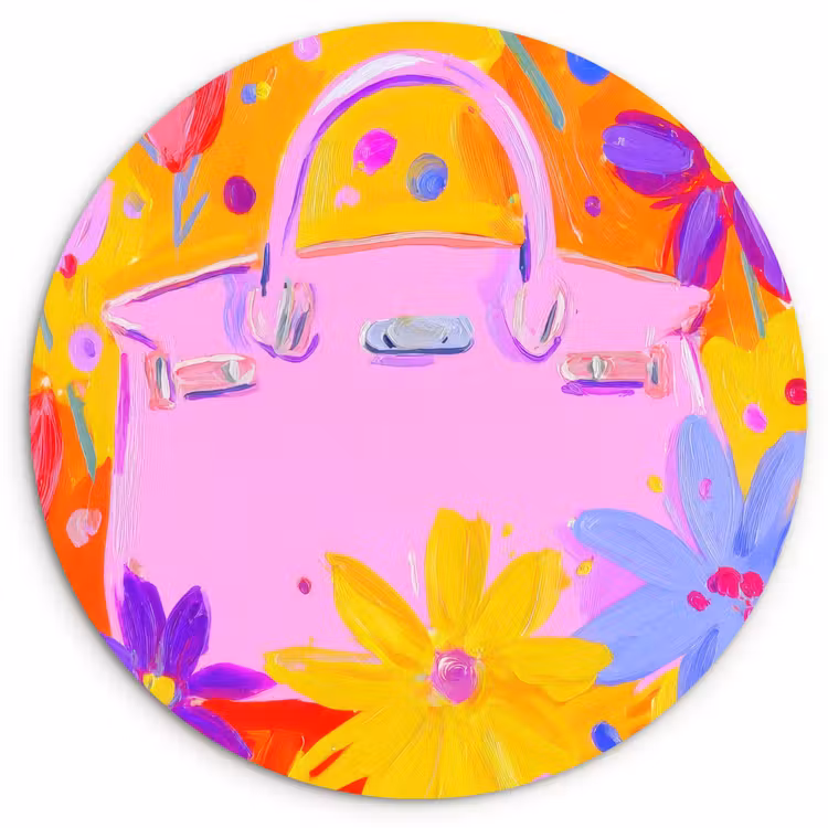 Tas - Roze - Bloemen Wandcirkel kunststof plaat 5mm dik klein -3d