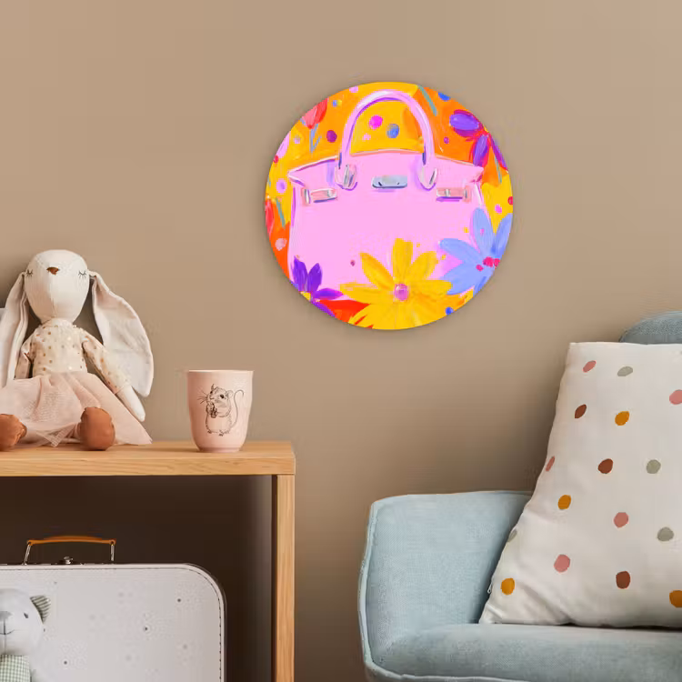 Tas - Roze - Bloemen Wandcirkel kunststof plaat 5mm dik klein -tsfeer1_kind