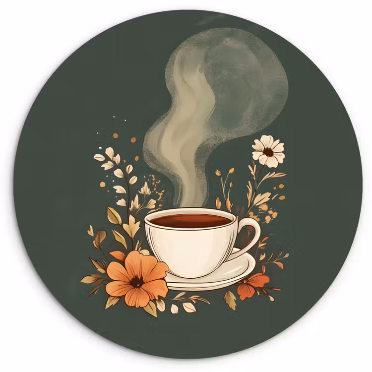 Kop - Bloemen - Groen - Koffie Wandcirkel kunststof plaat 5mm dik klein -3d