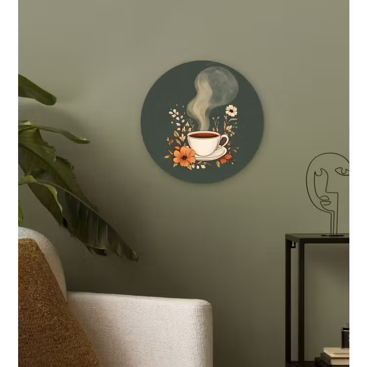 Kop - Bloemen - Groen - Koffie Wandcirkel kunststof plaat 5mm dik klein -sfeer3