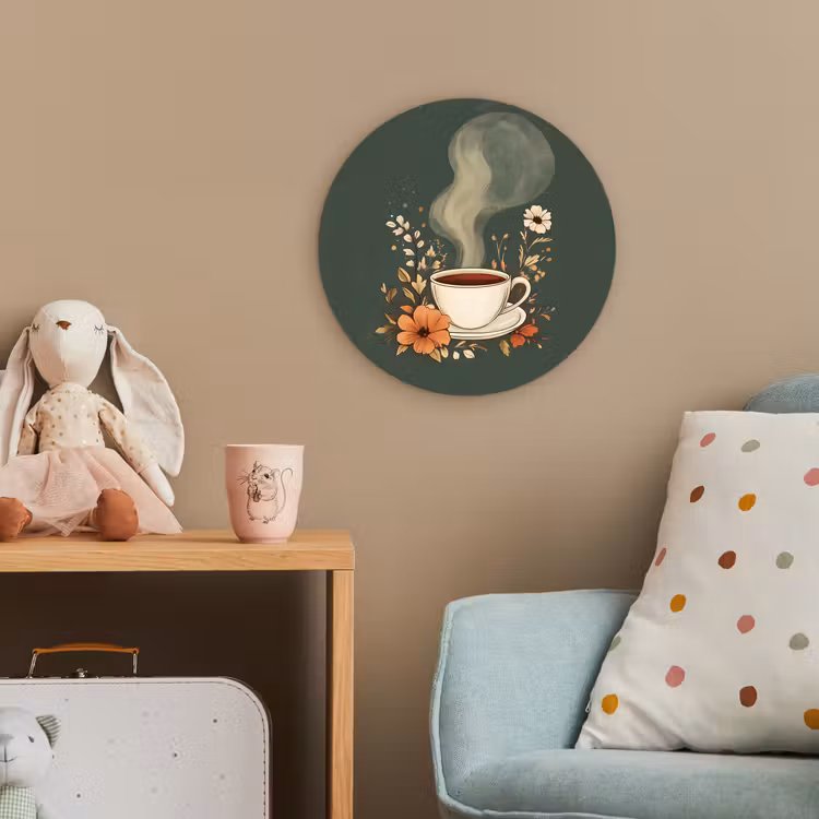 Kop - Bloemen - Groen - Koffie Wandcirkel kunststof plaat 5mm dik klein -tsfeer1_kind