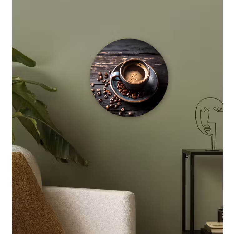 Kop - Koffie - Hout - Bonen Wandcirkel kunststof plaat 5mm dik klein -sfeer3