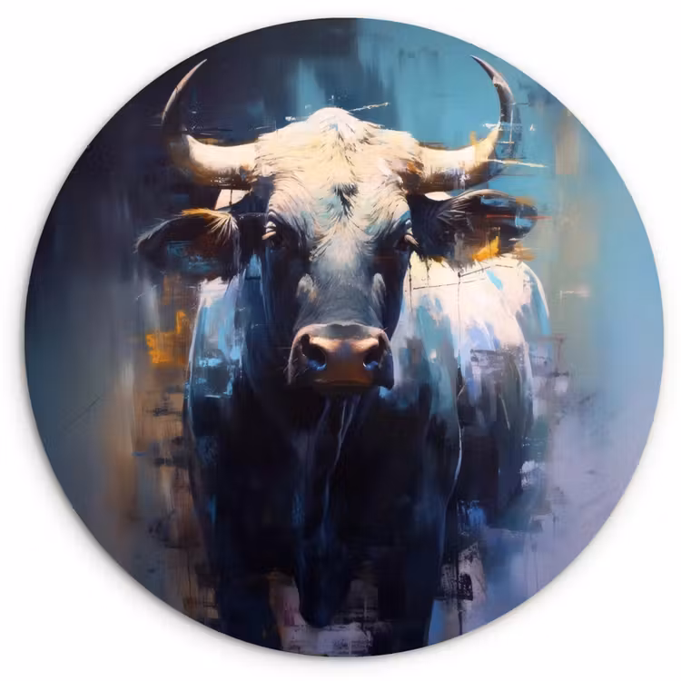 Stier - Zwart - Abstract - Horens Wandcirkel kunststof plaat 5mm dik klein -3d