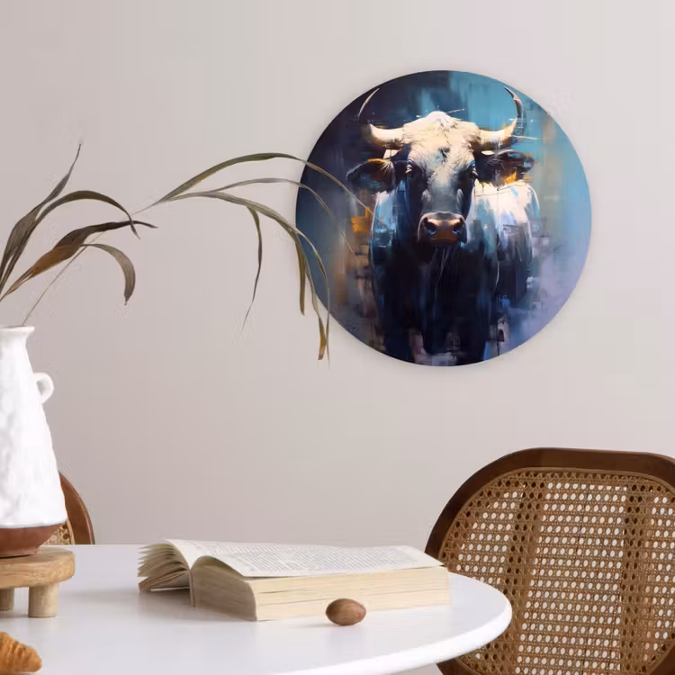 Stier - Zwart - Abstract - Horens Wandcirkel kunststof plaat 5mm dik klein -sfeer4