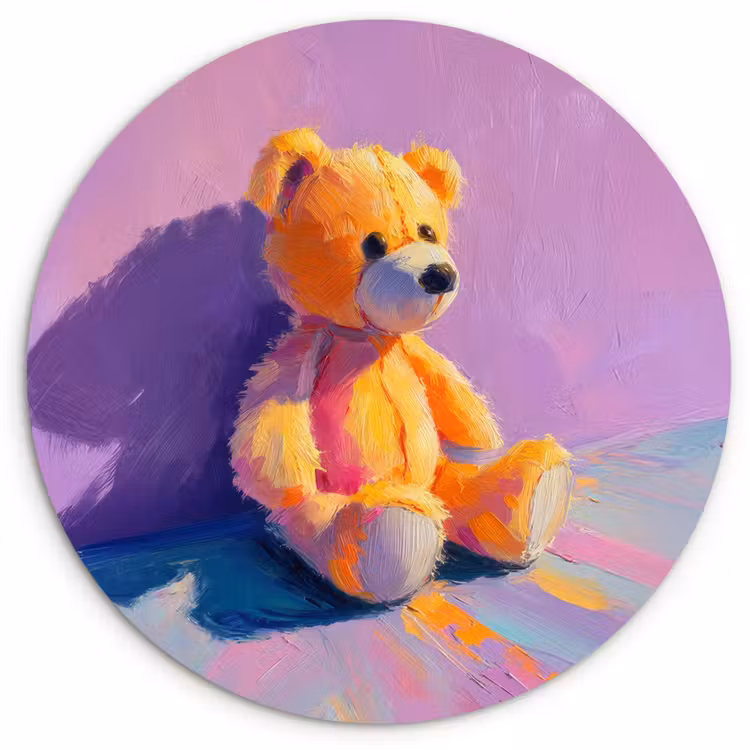 Teddybeer - Schaduw - Penseelstreken - Paars Wandcirkel kunststof plaat 5mm dik klein -3d