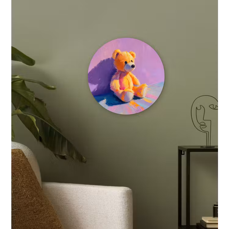 Teddybeer - Schaduw - Penseelstreken - Paars Wandcirkel kunststof plaat 5mm dik klein -sfeer3