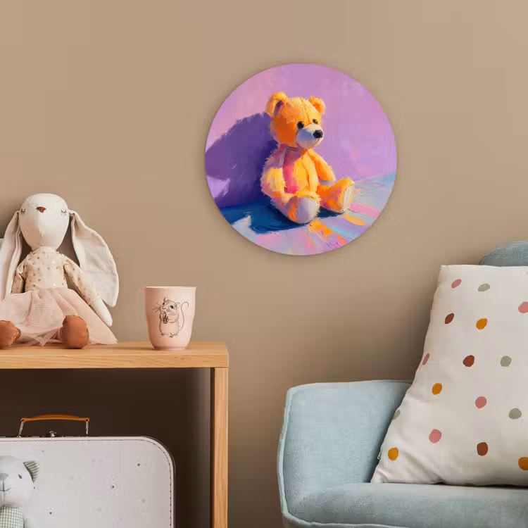 Teddybeer - Schaduw - Penseelstreken - Paars Wandcirkel kunststof plaat 5mm dik klein -tsfeer1_kind