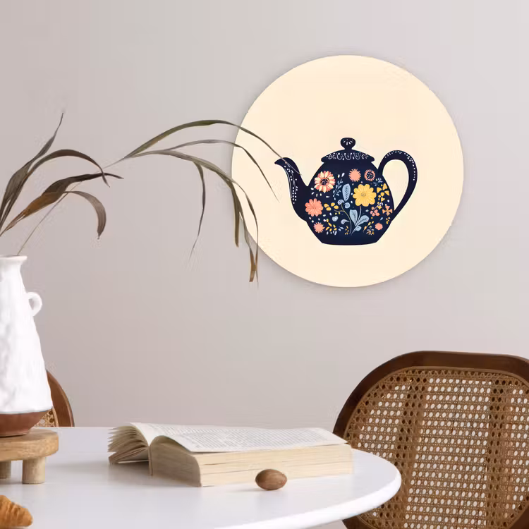 Theepot - Kleurrijk - Bloemen Wandcirkel kunststof plaat 5mm dik klein -sfeer4