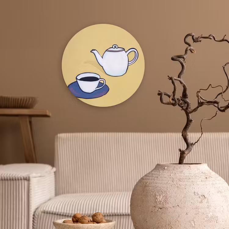 Theepot - Kopje - Beige - Illustratie Wandcirkel kunststof plaat 5mm dik klein -sfeer1