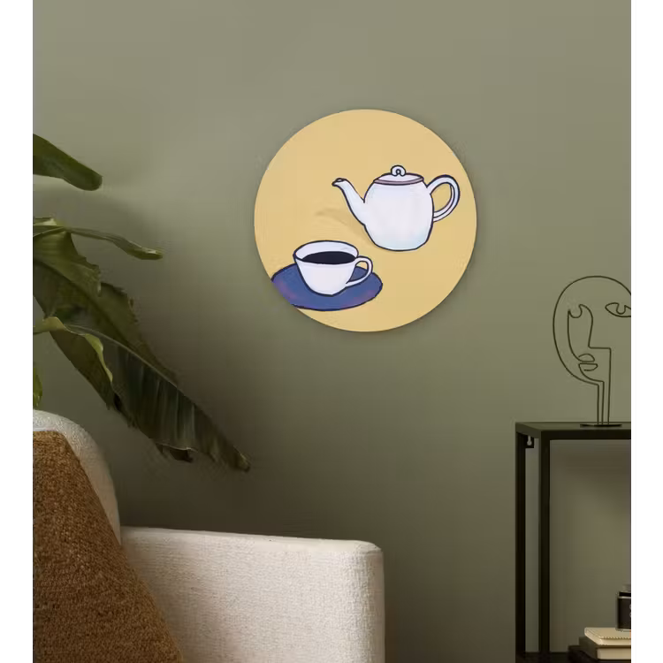 Theepot - Kopje - Beige - Illustratie Wandcirkel kunststof plaat 5mm dik klein -sfeer3