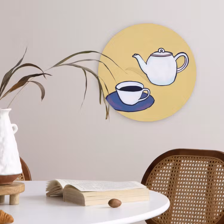 Theepot - Kopje - Beige - Illustratie Wandcirkel kunststof plaat 5mm dik klein -sfeer4