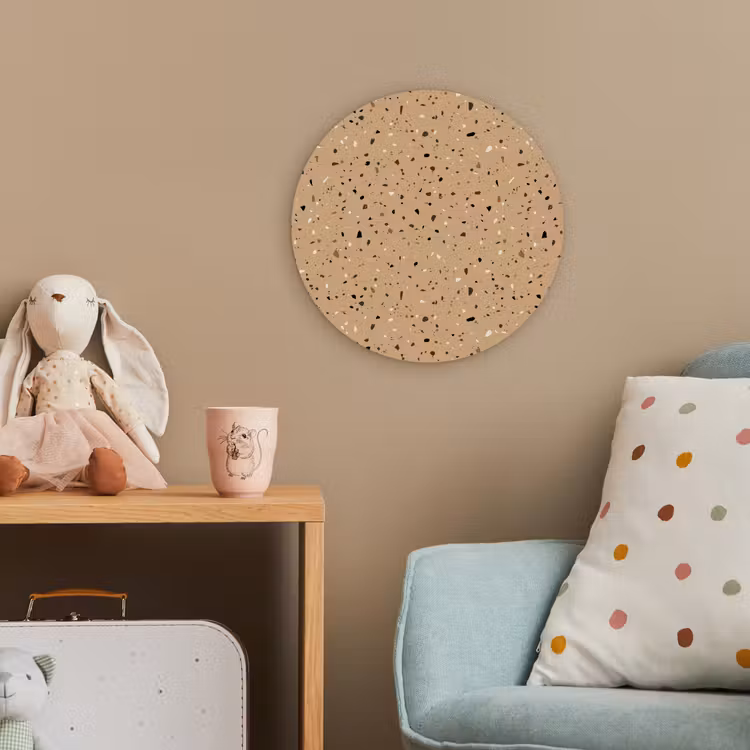 Terrazzo - Patroon - Beige Wandcirkel kunststof plaat 5mm dik klein 188 -tsfeer1_kind