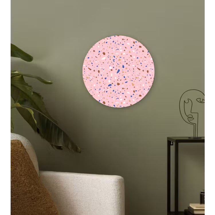 Terrazzo -  Patroon - Kleurrijk - Roze Wandcirkel kunststof plaat 5mm dik klein 188 -sfeer3