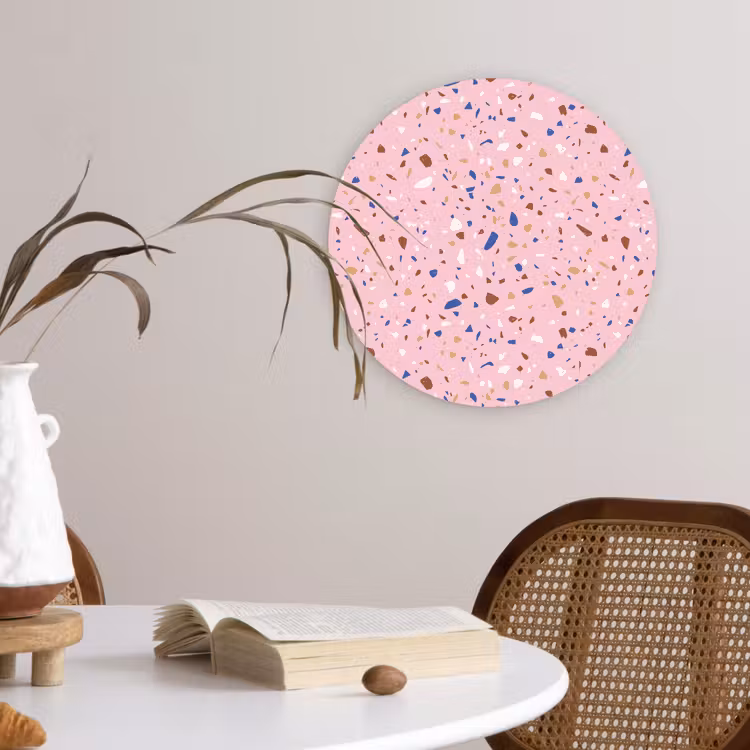 Terrazzo -  Patroon - Kleurrijk - Roze Wandcirkel kunststof plaat 5mm dik klein 188 -sfeer4