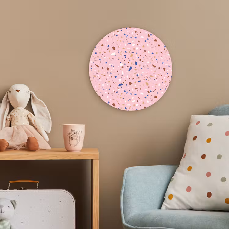 Terrazzo -  Patroon - Kleurrijk - Roze Wandcirkel kunststof plaat 5mm dik klein 188 -tsfeer1_kind