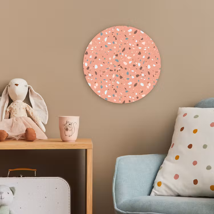 Terrazzo - Patroon - Kleurrijk - Roze - Blauw Wandcirkel kunststof plaat 5mm dik klein 188 -tsfeer1_kind
