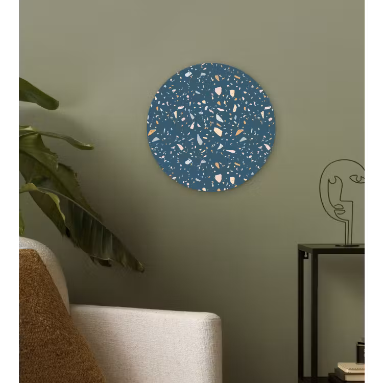 Terrazzo - Patroon - Kleurrijk - Diep blauw Wandcirkel kunststof plaat 5mm dik klein 188 -sfeer3