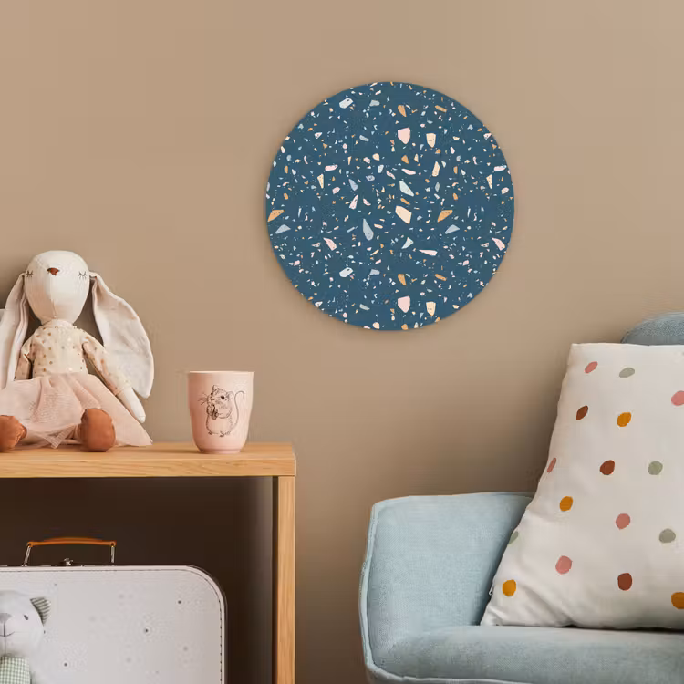 Terrazzo - Patroon - Kleurrijk - Diep blauw Wandcirkel kunststof plaat 5mm dik klein 188 -tsfeer1_kind