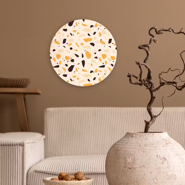 Terrazzo - Patroon - Geel - Wandcirkel kunststof plaat 5mm dik klein 188 -sfeer1