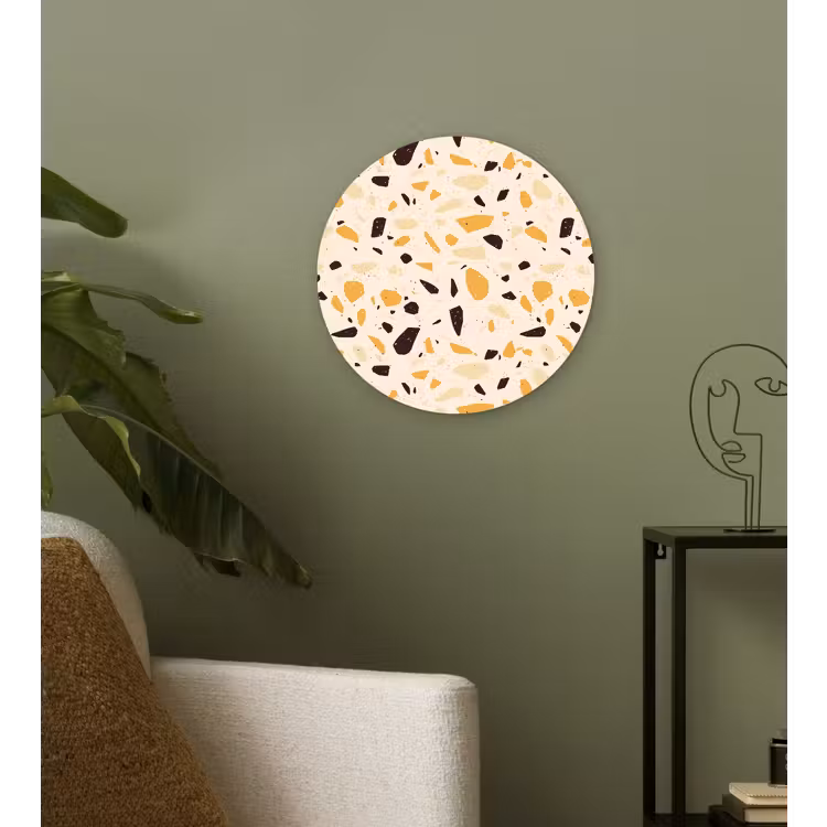 Terrazzo - Patroon - Geel - Wandcirkel kunststof plaat 5mm dik klein 188 -sfeer3