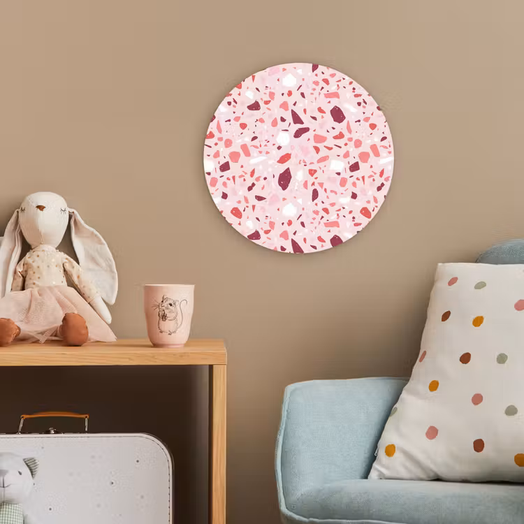 Terrazzo - Patroon - Roze Wandcirkel kunststof plaat 5mm dik klein 188 -tsfeer1_kind