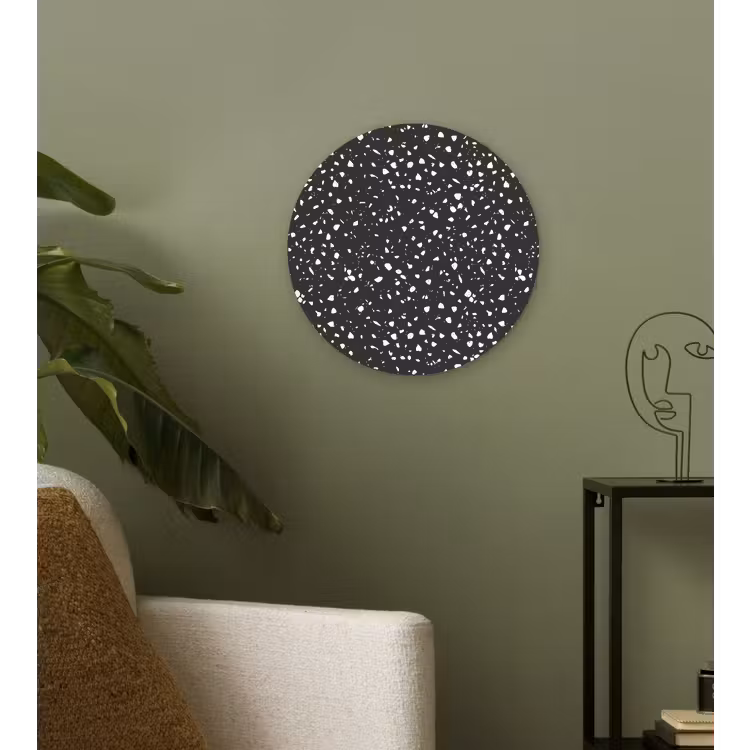 Terrazzo - Patroon - Zwart - Wit Wandcirkel kunststof plaat 5mm dik klein 188 -sfeer3