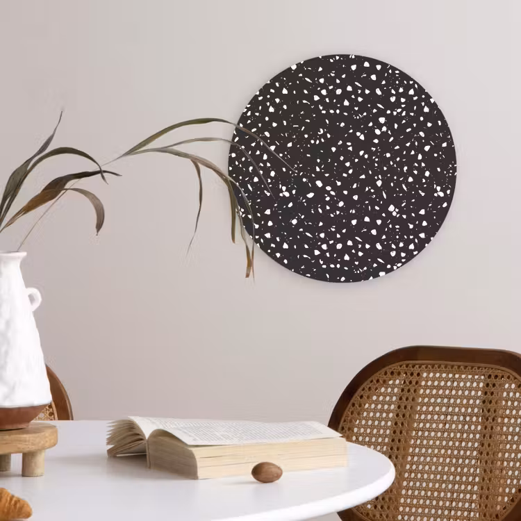 Terrazzo - Patroon - Zwart - Wit Wandcirkel kunststof plaat 5mm dik klein 188 -sfeer4