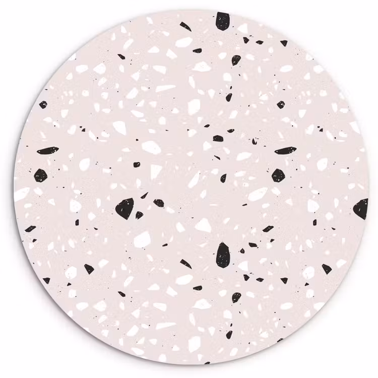 Terrazzo - Patroon - Zacht - Zwart - Wit Wandcirkel kunststof plaat 5mm dik klein 188 -3d