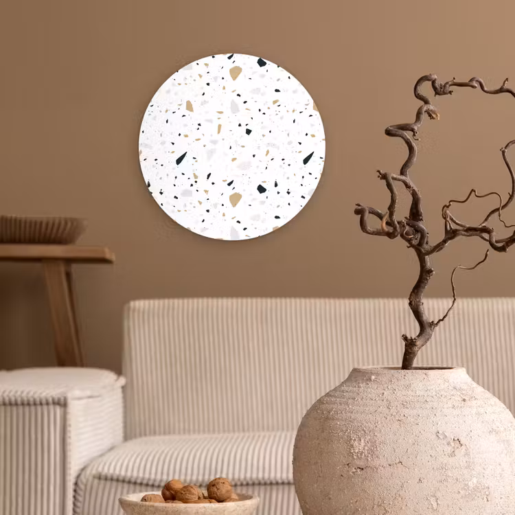 Terrazzo - Patroon - Wit - Neutraal Wandcirkel kunststof plaat 5mm dik klein 188 -sfeer1
