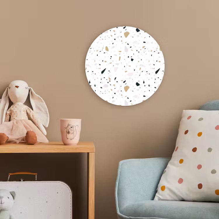 Terrazzo - Patroon - Wit - Neutraal Wandcirkel kunststof plaat 5mm dik klein 188 -tsfeer1_kind