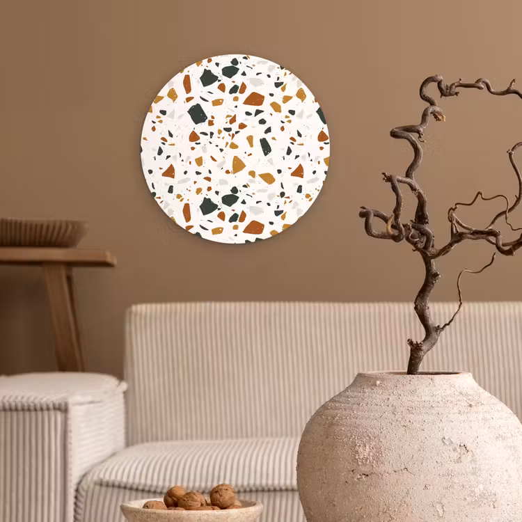 Terrazzo - Patroon - Wit - Terra Wandcirkel kunststof plaat 5mm dik klein 188 -sfeer1