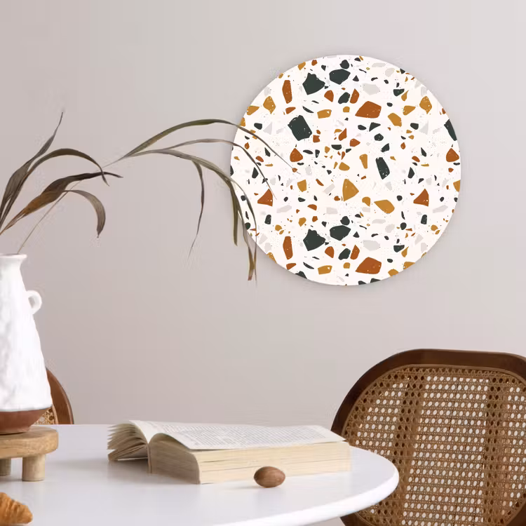 Terrazzo - Patroon - Wit - Terra Wandcirkel kunststof plaat 5mm dik klein 188 -sfeer4
