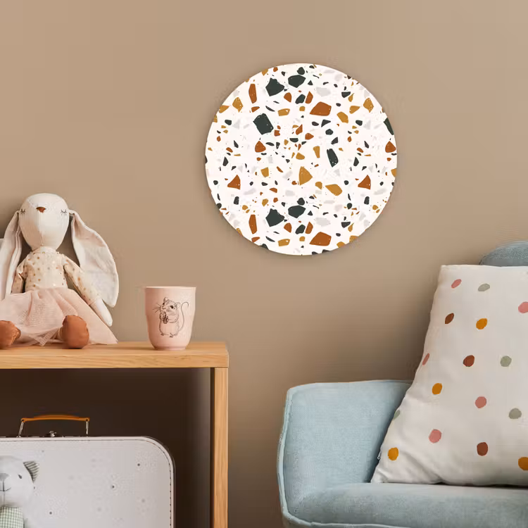 Terrazzo - Patroon - Wit - Terra Wandcirkel kunststof plaat 5mm dik klein 188 -tsfeer1_kind