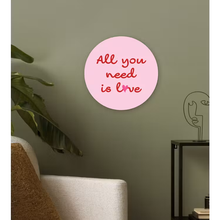 Tekst - Roze - Love - Hart Wandcirkel kunststof plaat 5mm dik klein -sfeer3