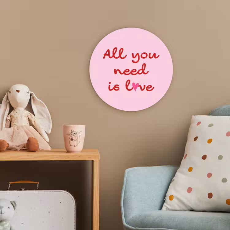 Tekst - Roze - Love - Hart Wandcirkel kunststof plaat 5mm dik klein -tsfeer1_kind