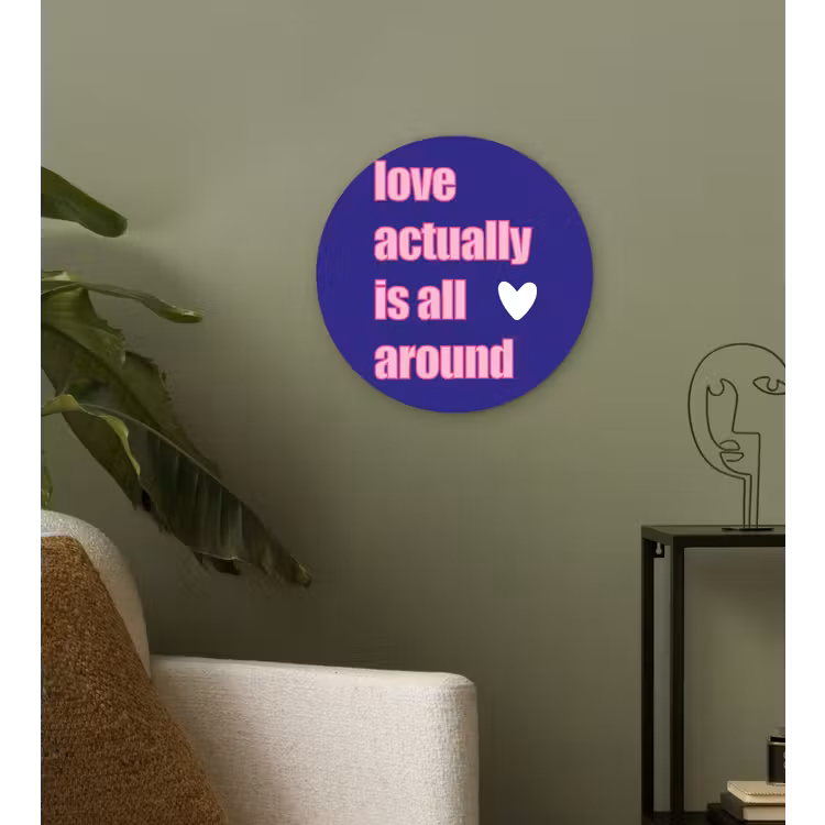 Tekst - Valentijn - Love - Blauw Wandcirkel kunststof plaat 5mm dik klein -sfeer3