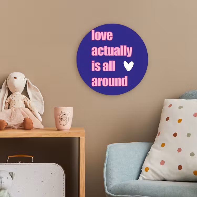 Tekst - Valentijn - Love - Blauw Wandcirkel kunststof plaat 5mm dik klein -tsfeer1_kind