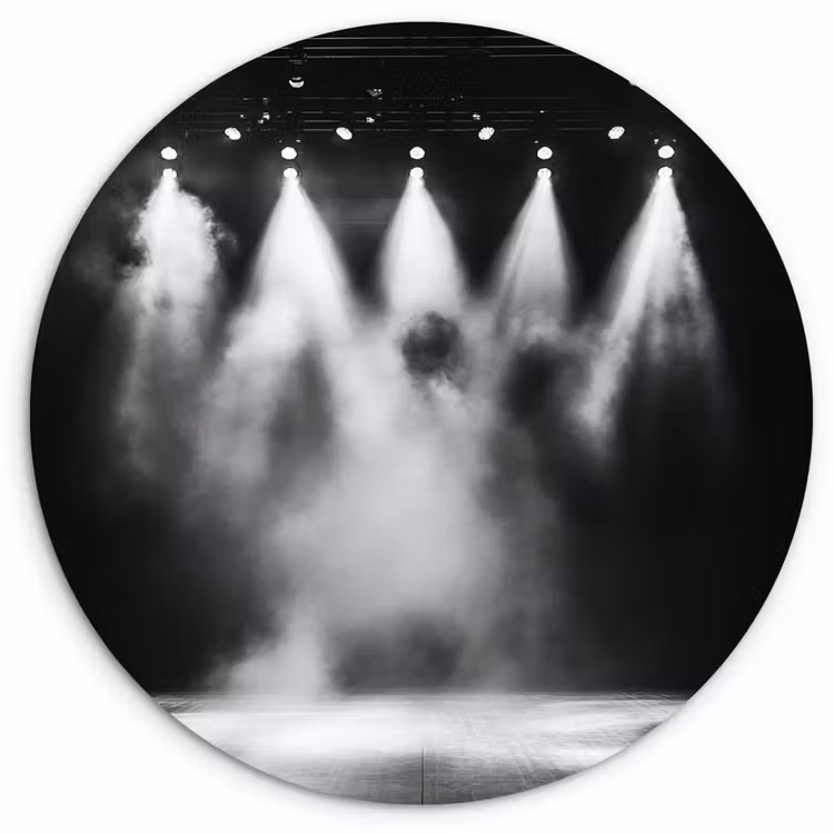 Theaterzaal - Mist - Spotlights - Zwart Wandcirkel kunststof plaat 5mm dik klein -3d