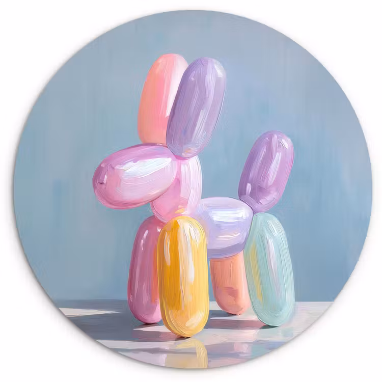 Dier - Ballon - Pasteltinten - Glanzend Wandcirkel kunststof plaat 5mm dik klein -3d