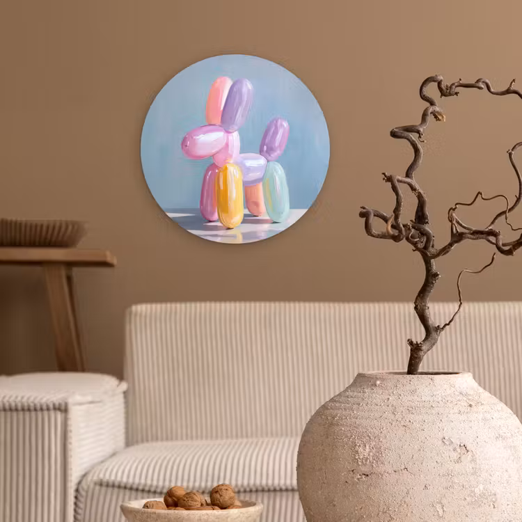 Dier - Ballon - Pasteltinten - Glanzend Wandcirkel kunststof plaat 5mm dik klein -sfeer1