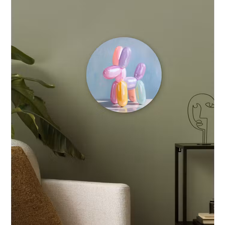 Dier - Ballon - Pasteltinten - Glanzend Wandcirkel kunststof plaat 5mm dik klein -sfeer3