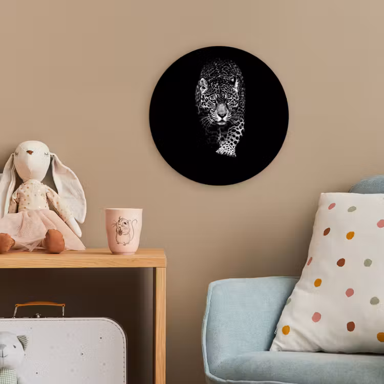 Dieren - Zwart - Luipaard - Wit - Wild Wandcirkel kunststof plaat 5mm dik klein -tsfeer1_kind