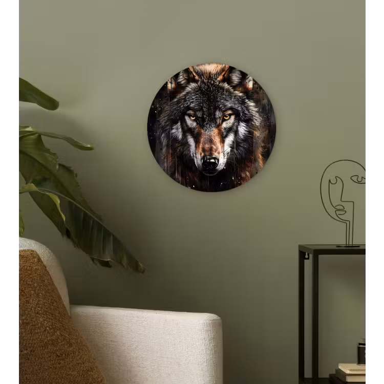 Dieren - Wolf - Portret - Zwart - Bruin Wandcirkel kunststof plaat 5mm dik klein -sfeer3