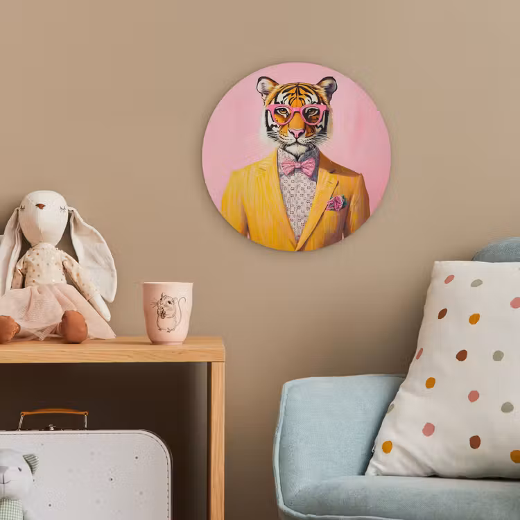 Tijger - Bril - Geel - Jasje Wandcirkel kunststof plaat 5mm dik klein -tsfeer1_kind