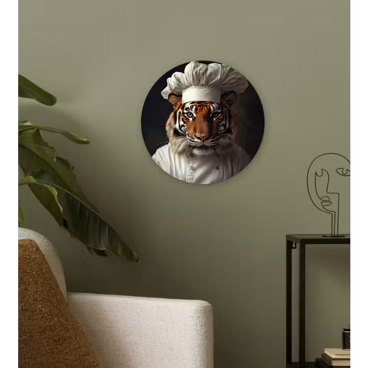 Tijger - Kokskleding - Bruin Wandcirkel kunststof plaat 5mm dik klein -sfeer3