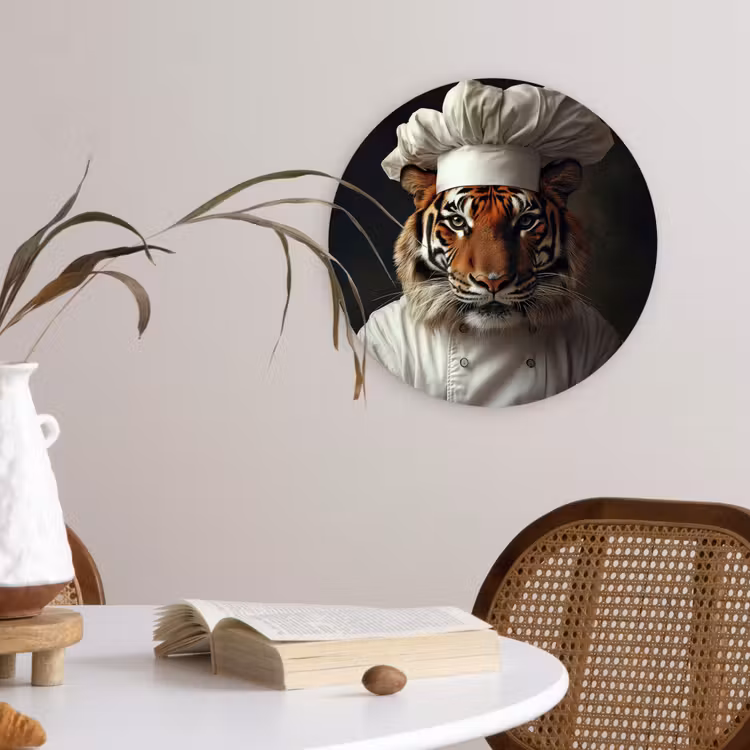 Tijger - Kokskleding - Bruin Wandcirkel kunststof plaat 5mm dik klein -sfeer4