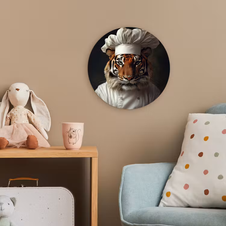 Tijger - Kokskleding - Bruin Wandcirkel kunststof plaat 5mm dik klein -tsfeer1_kind