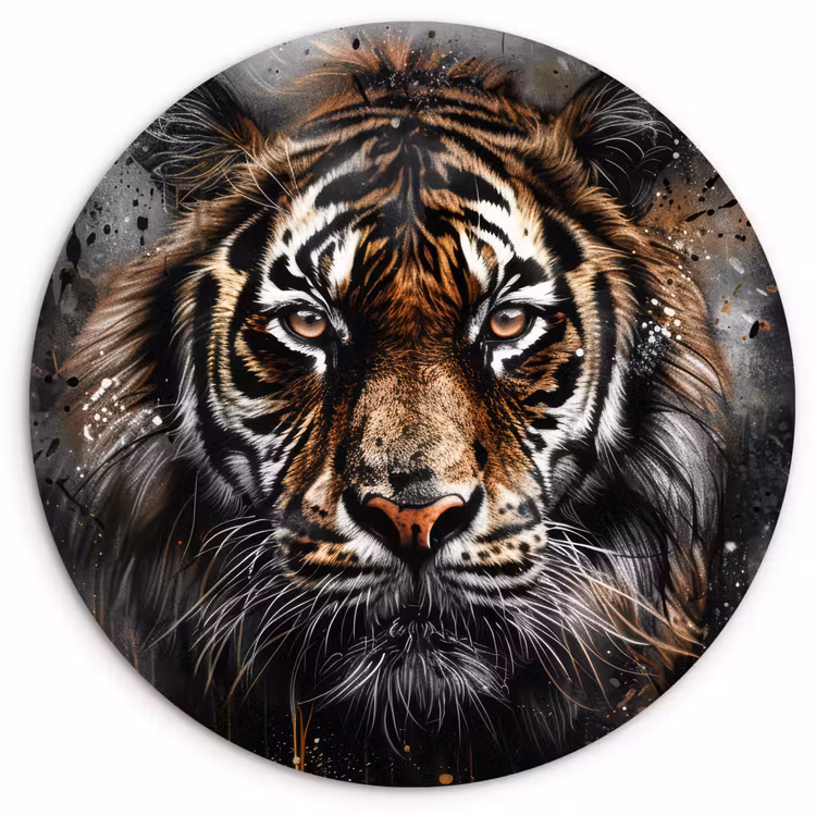 Tijger - Dieren - Portret - Luxe - Zwart Wandcirkel kunststof plaat 5mm dik klein -3d